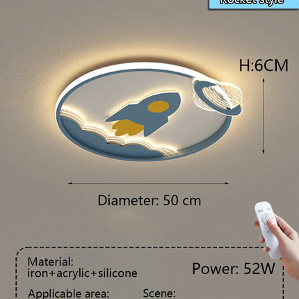 Plafonnier moderne minimaliste LED design baleine et fusée pour chambre d'enfant