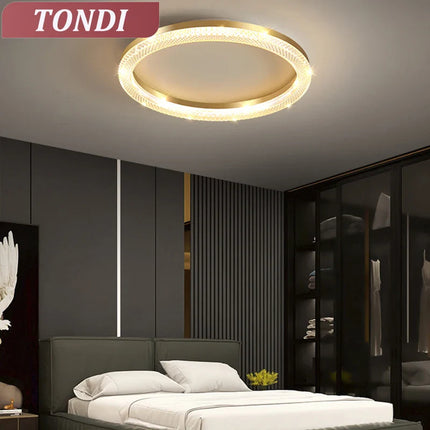 Plafonnier LED Design Nordique en Métal Doré, Luminaire Dimmable pour Chambre et Cuisine