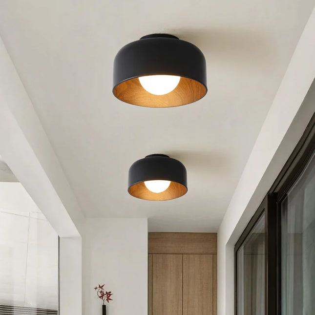 Plafonnier LED moderne minimaliste en métal noir, lumière chaude, diamètre 22 cm