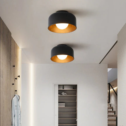 Plafonnier LED moderne minimaliste en métal noir, lumière chaude, diamètre 22 cm