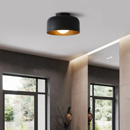 Plafonnier LED moderne minimaliste en métal noir, lumière chaude, diamètre 22 cm