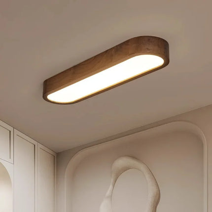 Plafonnier LED nordique en bois 120 cm pour salon et couloir, lumière chaude