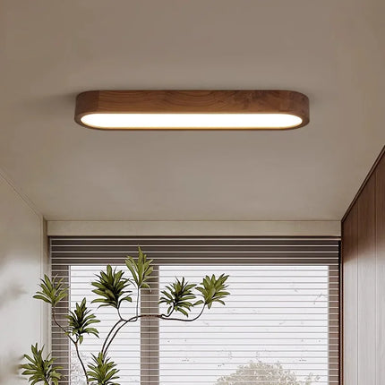 Plafonnier LED nordique en bois 120 cm pour salon et couloir, lumière chaude