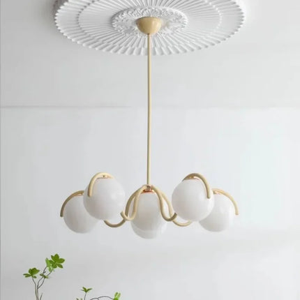 Plafonnier suspendu haricot magique en verre et métal, style crème français, lumière chaleureuse
