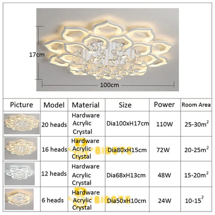 Plafonnier lustre moderne en cristal LED pour salon et cuisine
