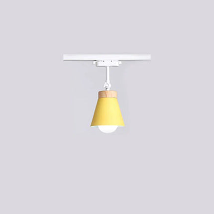 Plafonnier LED sur Rail Nordique en Fer et Bois, Éclairage Moderne Salon