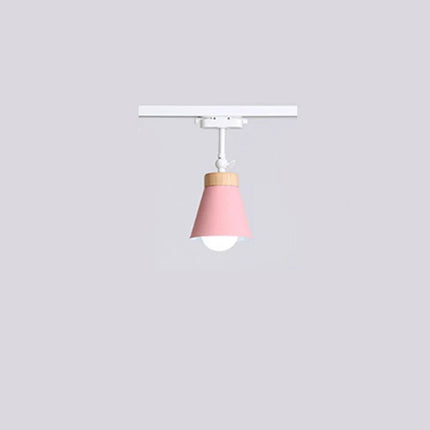 Plafonnier LED sur Rail Nordique en Fer et Bois, Éclairage Moderne Salon