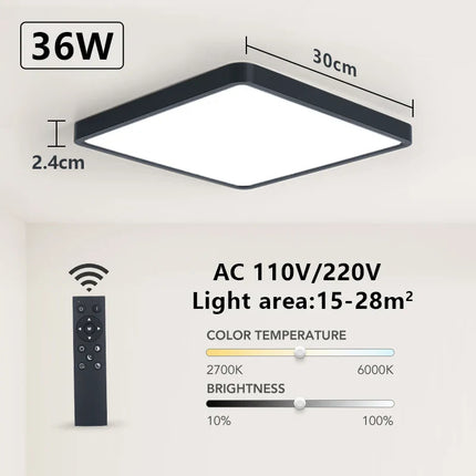 Plafonnier LED intelligent MARPOU carré grain de bois, commande vocale Alexa/Google, télécommande, ambiance modulable