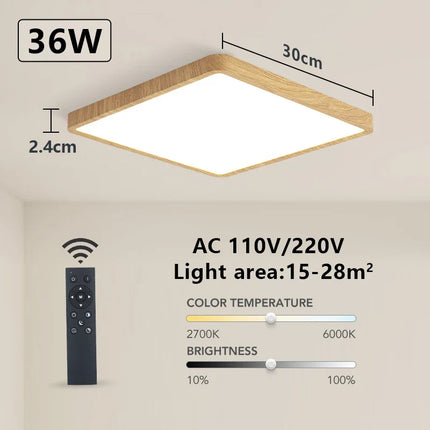 Plafonnier LED intelligent MARPOU carré grain de bois, commande vocale Alexa/Google, télécommande, ambiance modulable