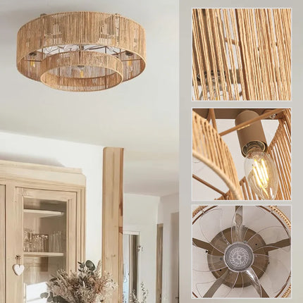 Plafonnier ventilateur de plafond bohème en bambou avec lumière et télécommande