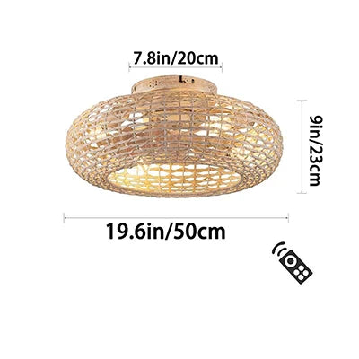Plafonnier ventilateur de plafond bohème en bambou avec lumière et télécommande