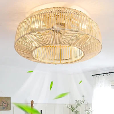 Plafonnier ventilateur de plafond bohème en bambou avec lumière et télécommande