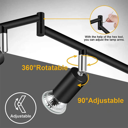 Plafonnier LED 4/6 têtes rotatif 360° en chrome poli, éclairage intérieur GU10