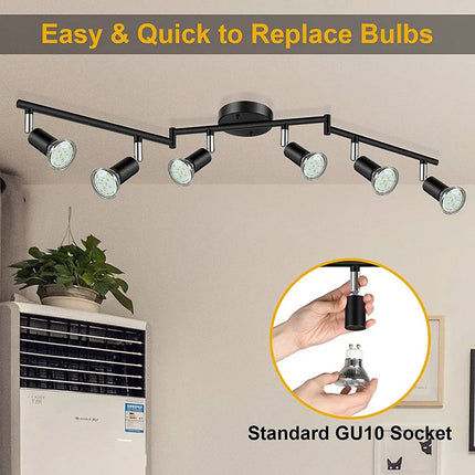 Plafonnier LED 4/6 têtes rotatif 360° en chrome poli, éclairage intérieur GU10