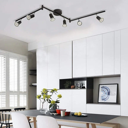 Plafonnier LED 4/6 têtes rotatif 360° en chrome poli, éclairage intérieur GU10