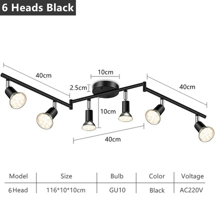 Plafonnier LED 4/6 têtes rotatif 360° en chrome poli, éclairage intérieur GU10