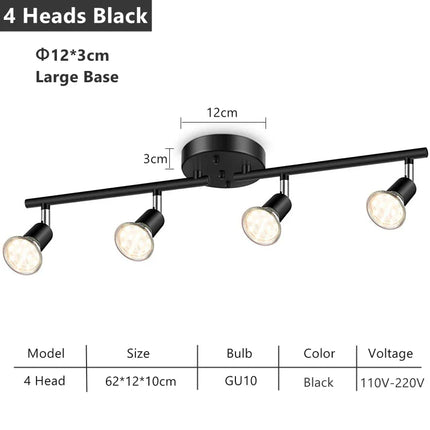 Plafonnier LED 4/6 têtes rotatif 360° en chrome poli, éclairage intérieur GU10