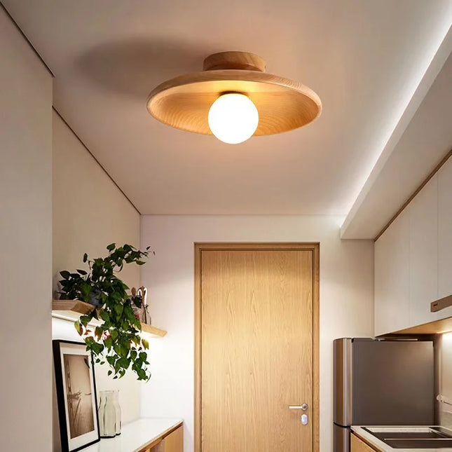 Plafonnier moderne en bois de noyer couleur bûche G9 pour couloir et escalier