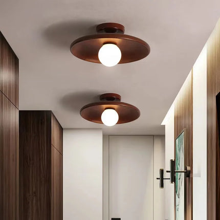 Plafonnier moderne en bois de noyer couleur bûche G9 pour couloir et escalier