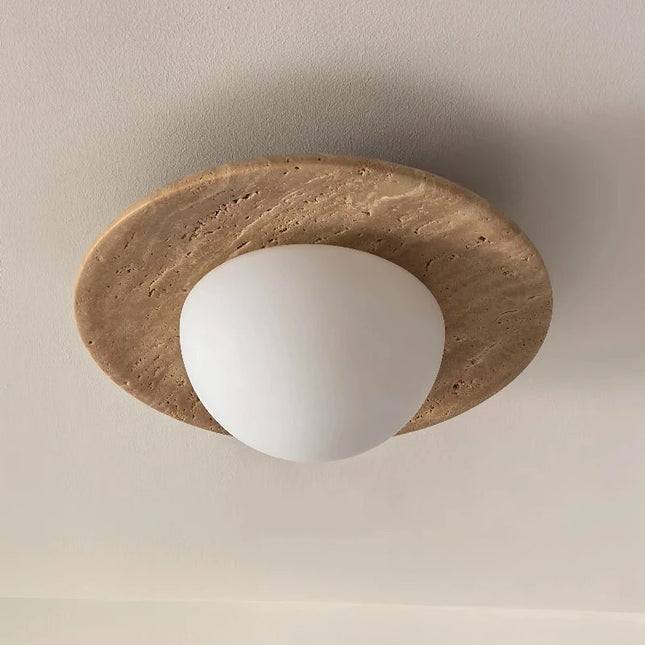 Plafonnier rond nordique en bois et travertin, éclairage d'entrée décoratif