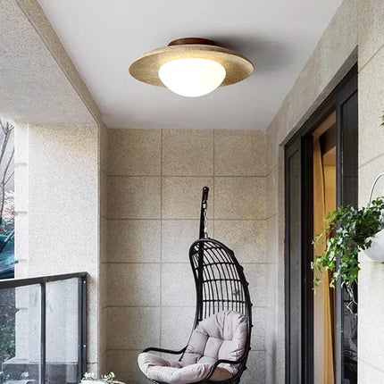 Plafonnier LED en pierre naturelle Travertin D25 cm, lumière chaude, design moderne pour salon et couloir