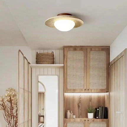 Plafonnier LED en pierre naturelle Travertin D25 cm, lumière chaude, design moderne pour salon et couloir