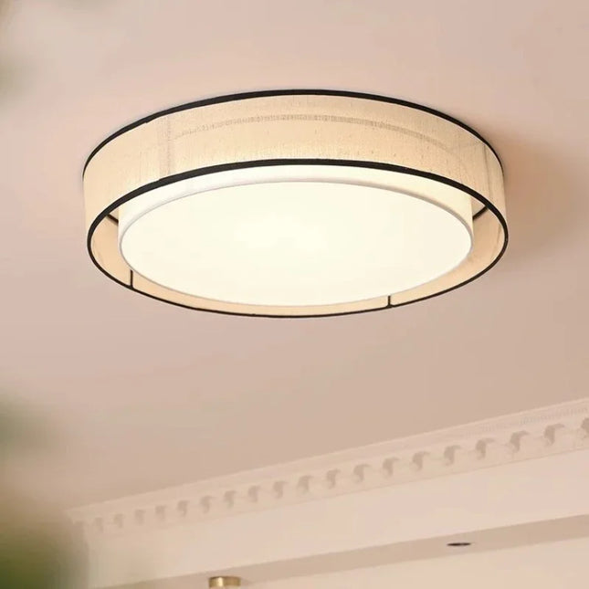 Plafonnier LED Circulaire en Tissu, Luminaire Décoratif pour Salon et Chambre