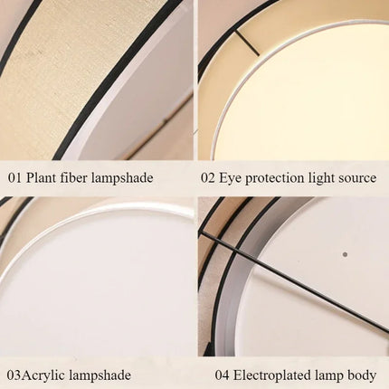 Plafonnier LED Circulaire en Tissu, Luminaire Décoratif pour Salon et Chambre