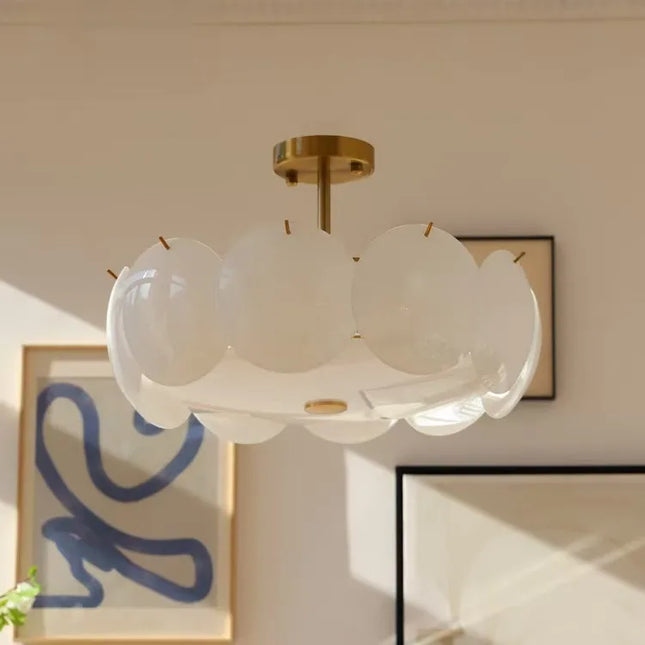 Plafonnier verre blanc crème minimaliste moderne E14 pour salon et salle à manger