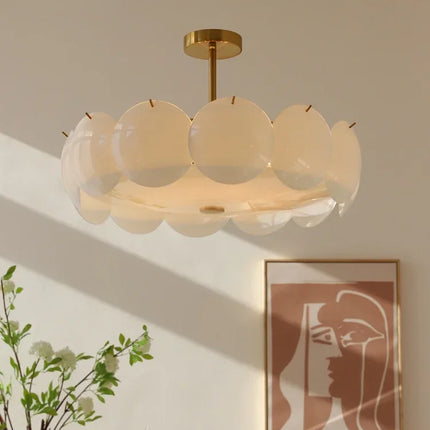 Plafonnier verre blanc crème minimaliste moderne E14 pour salon et salle à manger