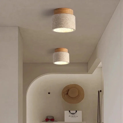 Plafonnier LED en pierre de travertin, lumière chaude pour salon et couloir