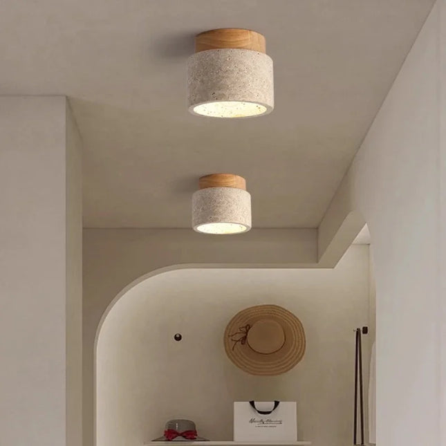 Plafonnier LED en pierre de travertin, lumière chaude pour salon et couloir