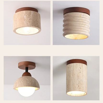 Plafonnier LED en pierre de travertin, lumière chaude pour salon et couloir