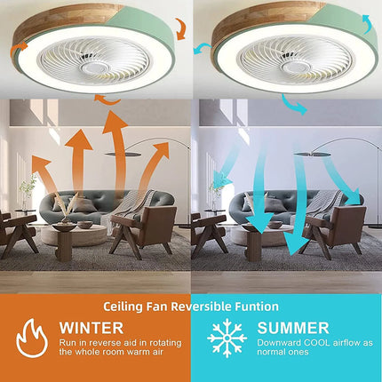Plafonnier ventilateur bois 52 cm avec lumière LED et télécommande, ambiance cosy