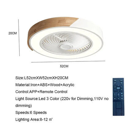 Plafonnier ventilateur bois 52 cm avec lumière LED et télécommande, ambiance cosy