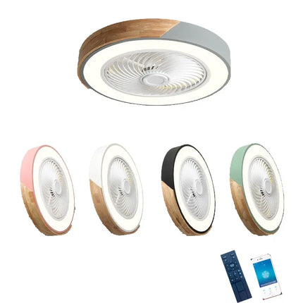 Plafonnier ventilateur bois 52 cm avec lumière LED et télécommande, ambiance cosy