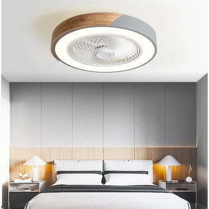 Plafonnier ventilateur bois 52 cm avec lumière LED et télécommande, ambiance cosy