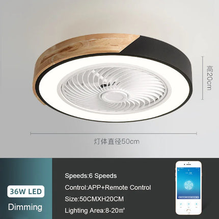 Plafonnier ventilateur bois 52 cm avec lumière LED et télécommande, ambiance cosy
