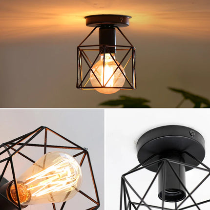 Plafonnier rétro en fer noir E27, design vintage pour intérieur et porche