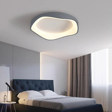 Plafonnier LED design fleur minimaliste en fer noir, blanc et gris, lumière douce et modulable