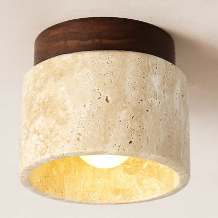 Plafonnier LED monté en surface style japonais pierre et bois, lumière ronde 110-220V
