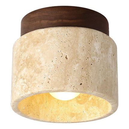 Plafonnier LED monté en surface style japonais pierre et bois, lumière ronde 110-220V