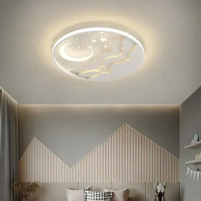 Plafonnier LED moderne étoile lune à intensité variable avec télécommande, abat-jour acrylique pour chambre d'enfants