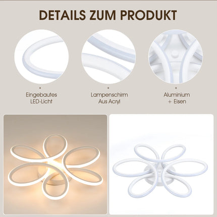 Plafonnier LED 60W design floral en métal, lumière blanc chaud 3000K, 43 cm, ambiance cosy