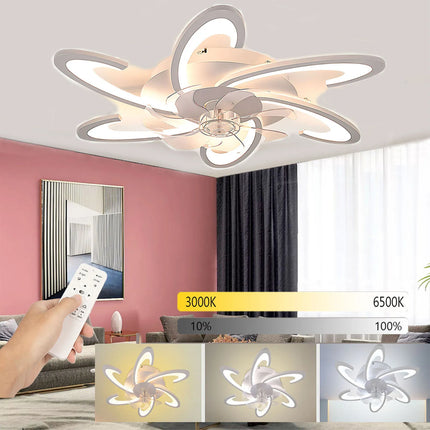 Plafonnier LED croissant 85W avec ventilateur silencieux et télécommande, lumière à intensité variable