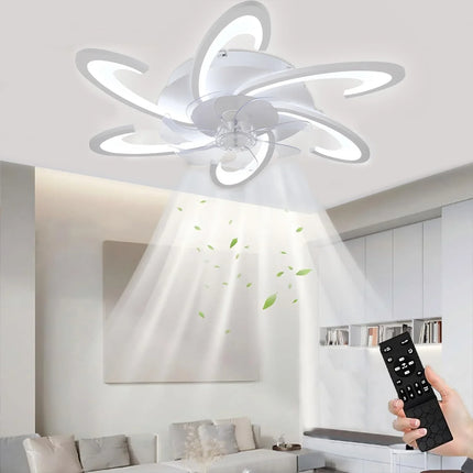 Plafonnier LED croissant 85W avec ventilateur silencieux et télécommande, lumière à intensité variable
