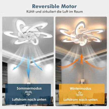 Plafonnier LED croissant 85W avec ventilateur silencieux et télécommande, lumière à intensité variable