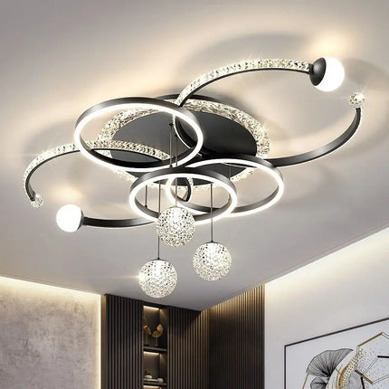 Plafonnier LED moderne en cristal noir pour salon et cuisine, éclairage élégant
