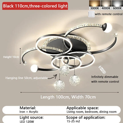 Plafonnier LED moderne en cristal noir pour salon et cuisine, éclairage élégant