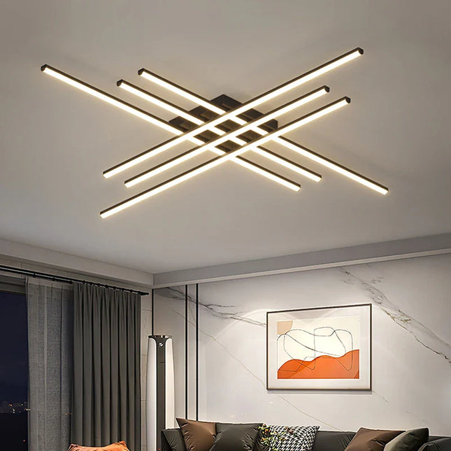 Plafonnier géométrique noir en fer pour salon et salle à manger, lumière variable